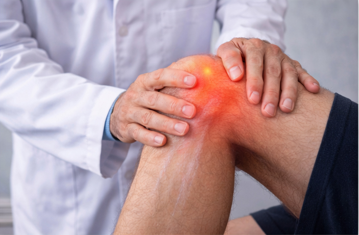 A patient receiving chiropractic care for a sore joint or ligament in their leg